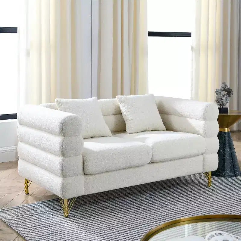 Canapé causeuse moderne 60" Teddy Deep Seat avec pieds en métal doré, grand canapé 2 places pour petit salon ou appartement-Panipeachy