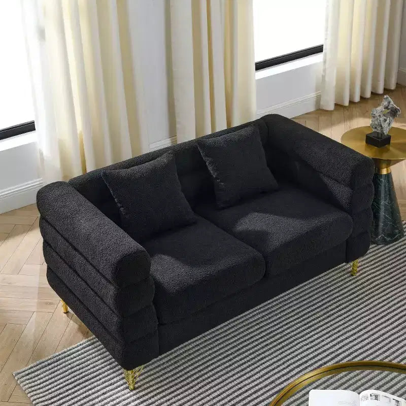 Canapé causeuse moderne 60" Teddy Deep Seat avec pieds en métal doré, grand canapé 2 places pour petit salon ou appartement-Panipeachy