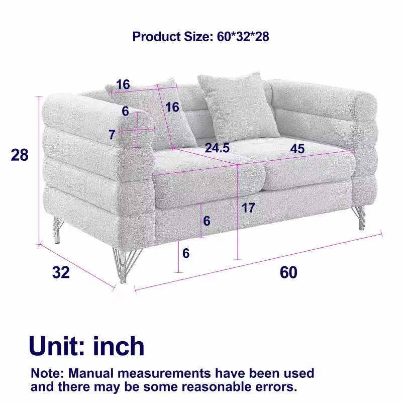 Canapé causeuse moderne 60" Teddy Deep Seat avec pieds en métal doré, grand canapé 2 places pour petit salon ou appartement-Panipeachy