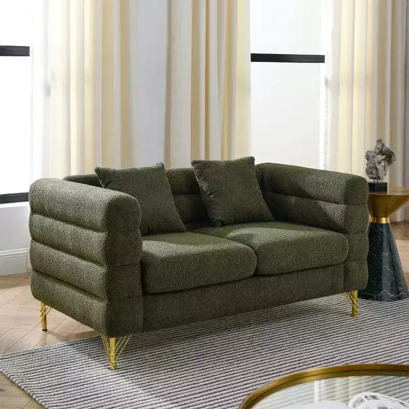 Canapé causeuse moderne 60" Teddy Deep Seat avec pieds en métal doré, grand canapé 2 places pour petit salon ou appartement-Panipeachy