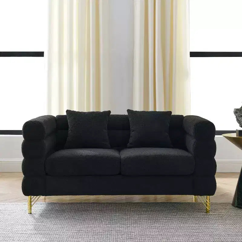 60 Modern Teddy Deep Seat Loveseat Sofa with Gold Metal Legs, Oversized 2-Seater Cloud Sofa for Small Living Room or Apartment-Panipeachy