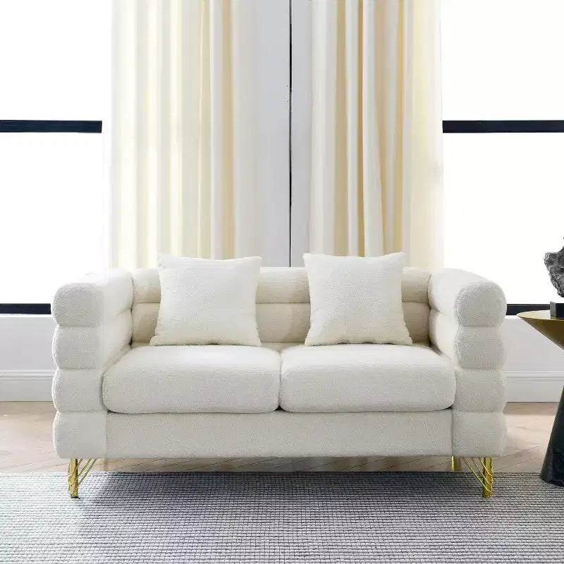 Canapé causeuse moderne 60" Teddy Deep Seat avec pieds en métal doré, grand canapé 2 places pour petit salon ou appartement-Panipeachy