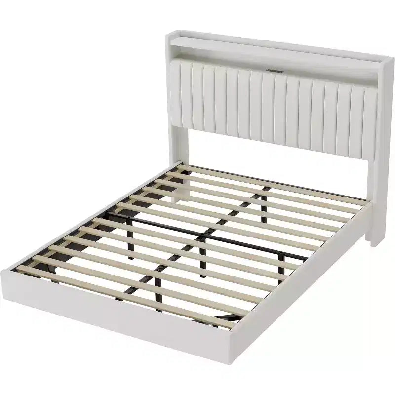 Cadre de lit plateforme en métal noir/blanc avec lumières LED – Lit double/Queen, 2 personnes