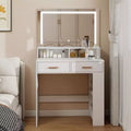 Vanity Desk With Mirror, Compact Makeup Vanity Table With 2 Large Drawers, Shelves, 3 Color Modes Adjustable Light, White