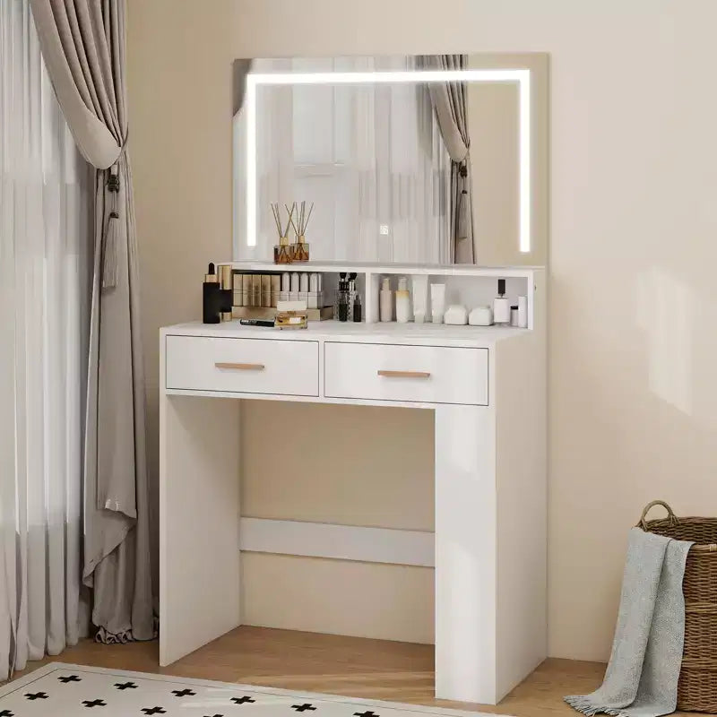Coiffeuse rectangulaire blanche avec miroir LED – 1 personne