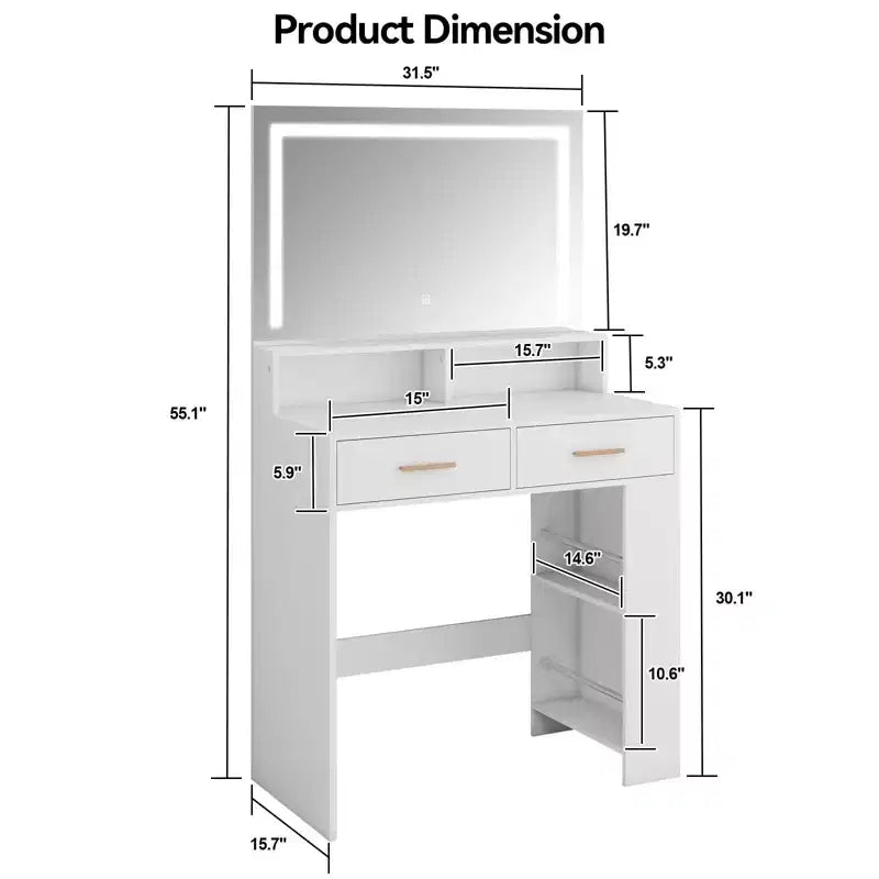 Coiffeuse rectangulaire blanche avec miroir LED – 1 personne