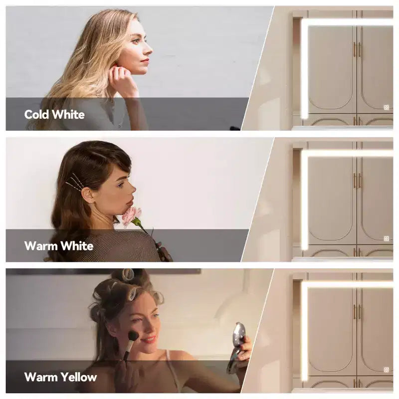 Coiffeuse rectangulaire blanche avec miroir LED – 1 personne