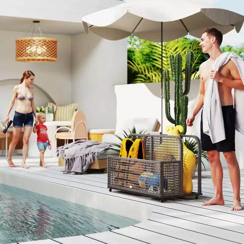 Rangement pour flotteurs de piscine, Desserte de piscine, avec roulettes, 43.25 L x 22.5 l x 28 H