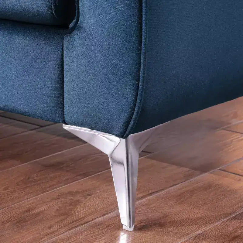 Canapé Chesterfield 3 places en velours ivoire / bleu marine / vert olive avec accoudoirs arrondis et pieds chromés
