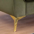 Canapé Chesterfield 3 places en velours ivoire / bleu marine / vert olive avec accoudoirs arrondis et pieds chromés