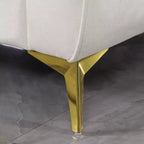 Canapé Chesterfield 3 places en velours ivoire / bleu marine / vert olive avec accoudoirs arrondis et pieds chromés