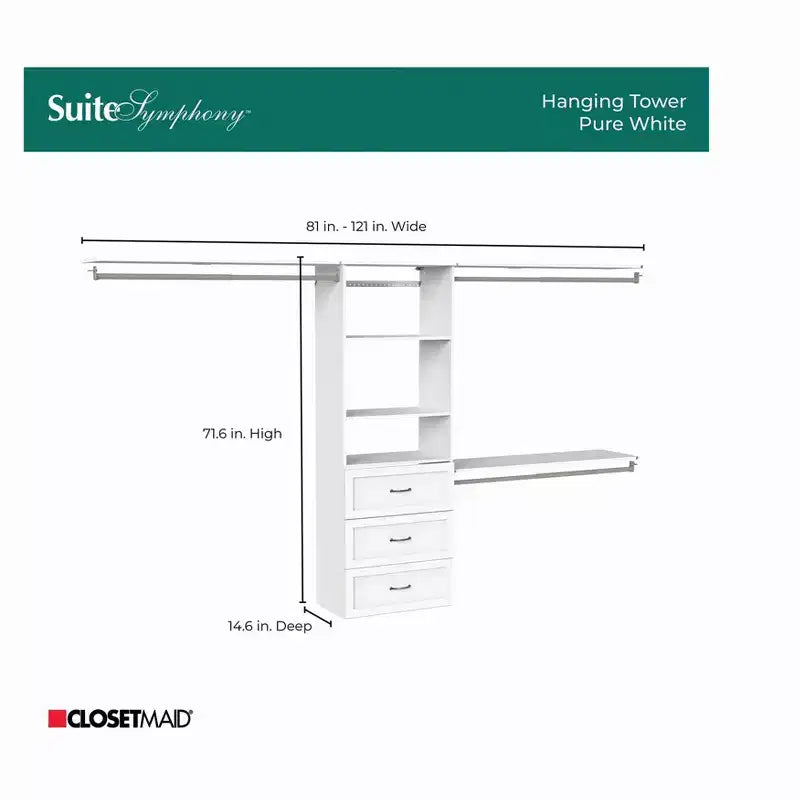 Organisateur de placard modulaire blanc – 3 tiroirs et 3 étagères, 1 personne