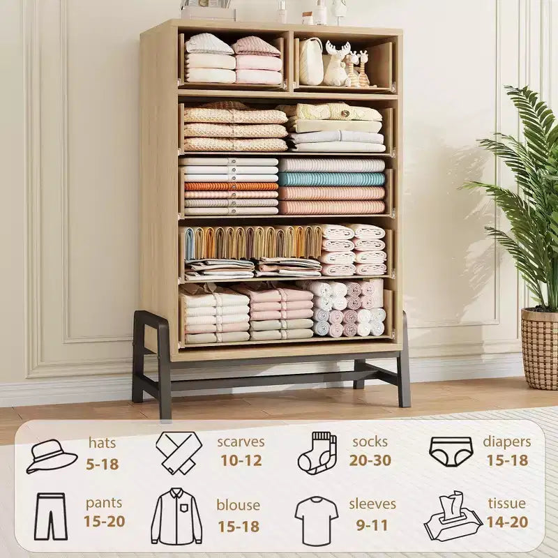 Commode 6 tiroirs autoportante – Noir / Chêne naturel / Chêne naturel + Noir