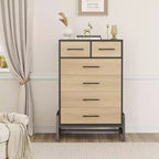 Commode 6 tiroirs autoportante – Noir / Chêne naturel / Chêne naturel + Noir