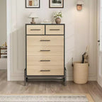 Commode 6 tiroirs autoportante – Noir / Chêne naturel / Chêne naturel + Noir