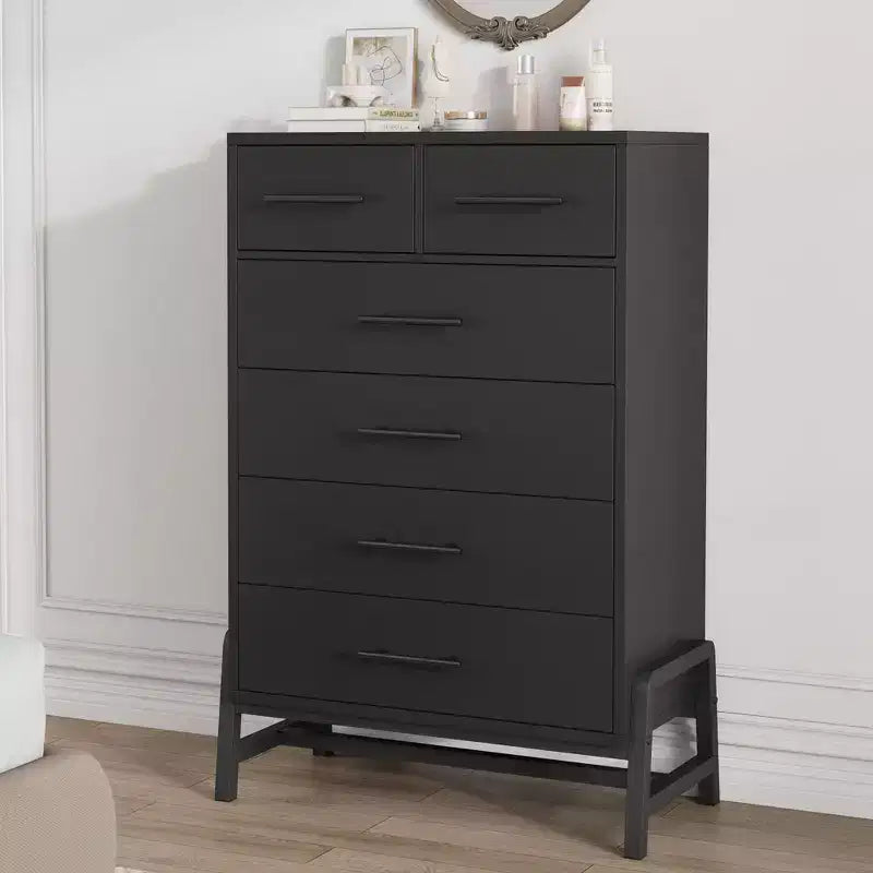 Commode 6 tiroirs autoportante – Noir / Chêne naturel / Chêne naturel + Noir