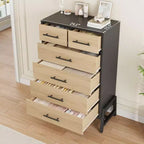 Commode 6 tiroirs autoportante – Noir / Chêne naturel / Chêne naturel + Noir
