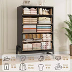 Commode 6 tiroirs autoportante – Noir / Chêne naturel / Chêne naturel + Noir