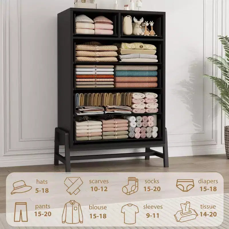 Commode 6 tiroirs autoportante – Noir / Chêne naturel / Chêne naturel + Noir