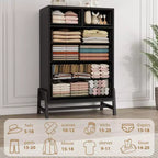Commode 6 tiroirs autoportante – Noir / Chêne naturel / Chêne naturel + Noir