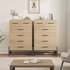 Commode 6 tiroirs autoportante – Noir / Chêne naturel / Chêne naturel + Noir