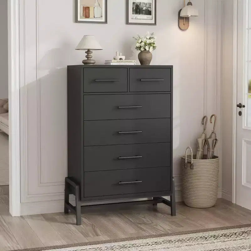 4+2 Dresser for Bedroom, Freestanding 46.6 in Tall Drawer Dresser with Storage, Wooden Closet Storage Chest