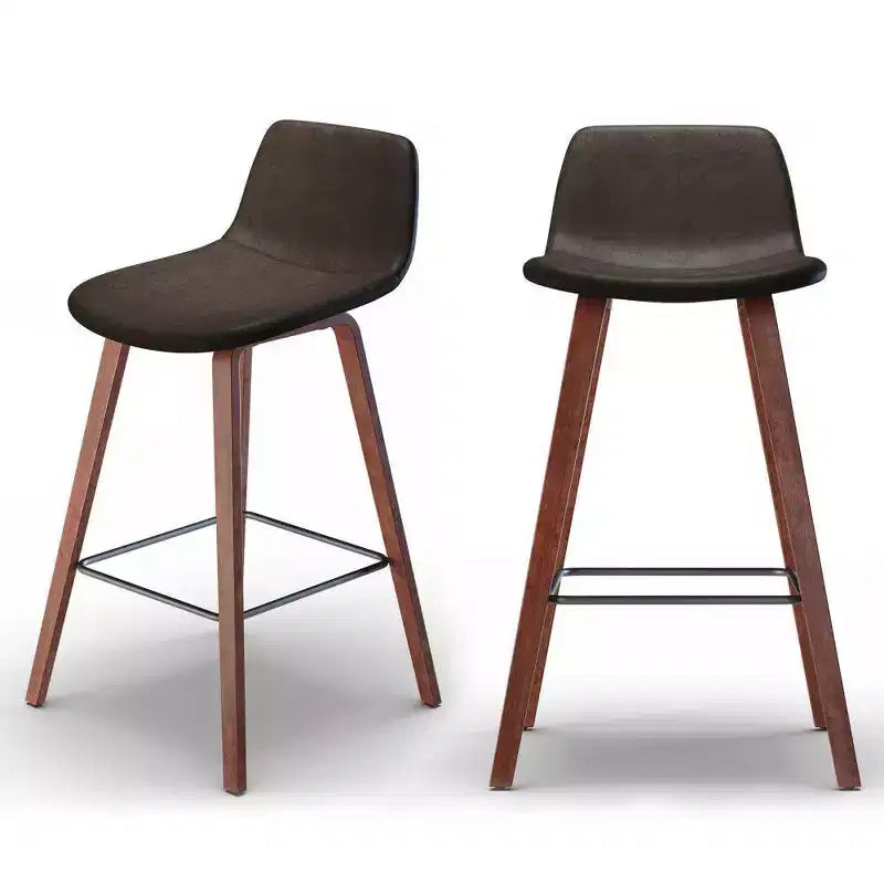 Set of 2 26" Maire Counter Height Barstools Distressed Brown - WyndenHall: Retro Urban, Low-Profile Back, Bentwood Legs