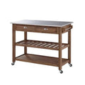Sonoma Kitchen Cart with Stainless Steel Top Wire Brush Barnwood Brown - Boraam: Mid-Century Modern, 2 Drawers, 2 Shelves