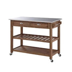 Sonoma Kitchen Cart with Stainless Steel Top Wire Brush Barnwood Brown - Boraam: Mid-Century Modern, 2 Drawers, 2 Shelves