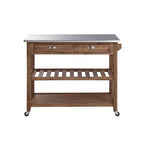 Desserte de cuisine Sonoma avec plateau en acier inoxydable brossé filaire couleur bois de grange marron - Boraam : Mid-Century Modern, 2 tiroirs, 2 étagères