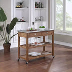 Desserte de cuisine Sonoma avec plateau en acier inoxydable brossé filaire couleur bois de grange marron - Boraam : Mid-Century Modern, 2 tiroirs, 2 étagères