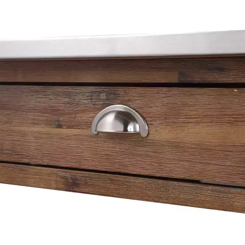 Desserte de cuisine Sonoma avec plateau en acier inoxydable brossé filaire couleur bois de grange marron - Boraam : Mid-Century Modern, 2 tiroirs, 2 étagères