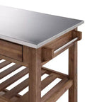 Desserte de cuisine Sonoma avec plateau en acier inoxydable brossé filaire couleur bois de grange marron - Boraam : Mid-Century Modern, 2 tiroirs, 2 étagères