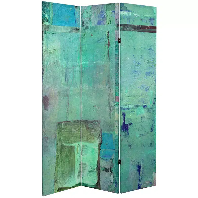 6" Double Sided Aurora Canvas Room Divider Blue - Oriental Furniture: No Assembly, 3 Panels