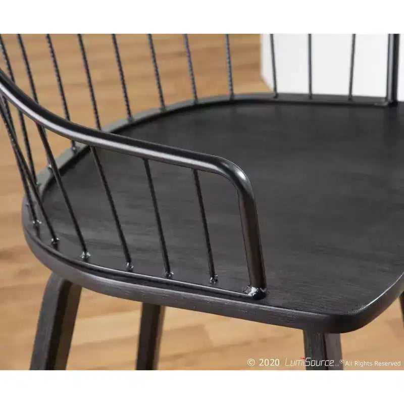 Tabouret de comptoir à dossier à lattes délavé noir/blanc avec accoudoirs, 1 place