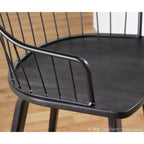 Tabouret de comptoir à dossier à lattes délavé noir/blanc avec accoudoirs, 1 place