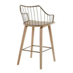 Tabouret de comptoir à dossier à lattes délavé noir/blanc avec accoudoirs, 1 place