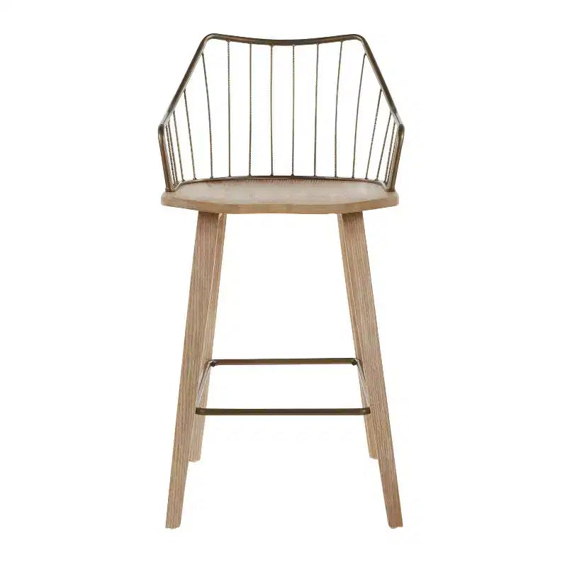 Tabouret de comptoir à dossier à lattes délavé noir/blanc avec accoudoirs, 1 place