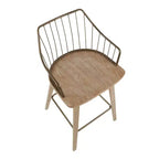 Tabouret de comptoir à dossier à lattes délavé noir/blanc avec accoudoirs, 1 place
