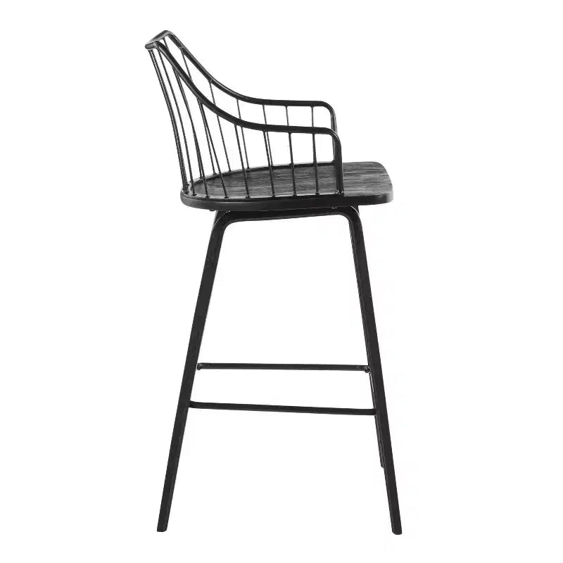 Tabouret de comptoir à dossier à lattes délavé noir/blanc avec accoudoirs, 1 place