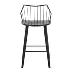 Tabouret de comptoir à dossier à lattes délavé noir/blanc avec accoudoirs, 1 place