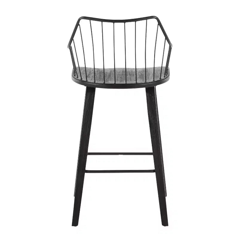 Tabouret de comptoir à dossier à lattes délavé noir/blanc avec accoudoirs, 1 place