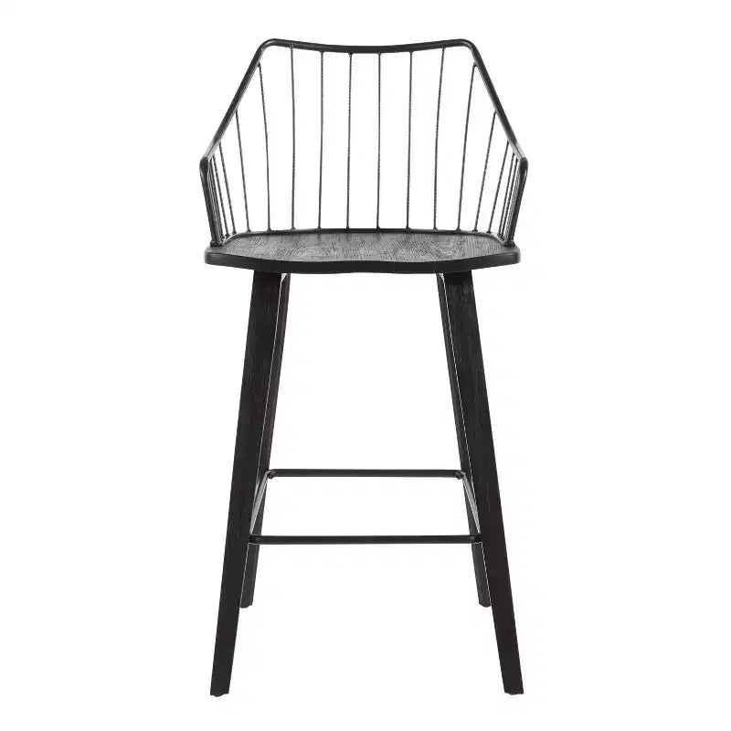 Tabouret de comptoir à dossier à lattes délavé noir/blanc avec accoudoirs, 1 place
