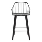 Tabouret de comptoir à dossier à lattes délavé noir/blanc avec accoudoirs, 1 place