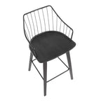 Tabouret de comptoir à dossier à lattes délavé noir/blanc avec accoudoirs, 1 place