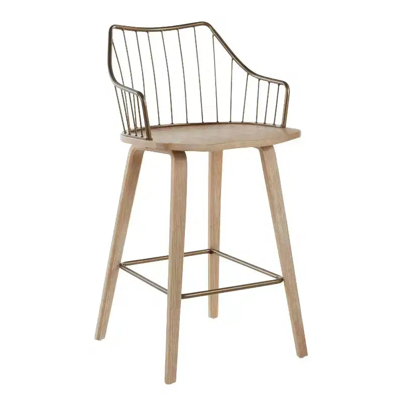 Tabouret de comptoir à dossier à lattes délavé noir/blanc avec accoudoirs, 1 place