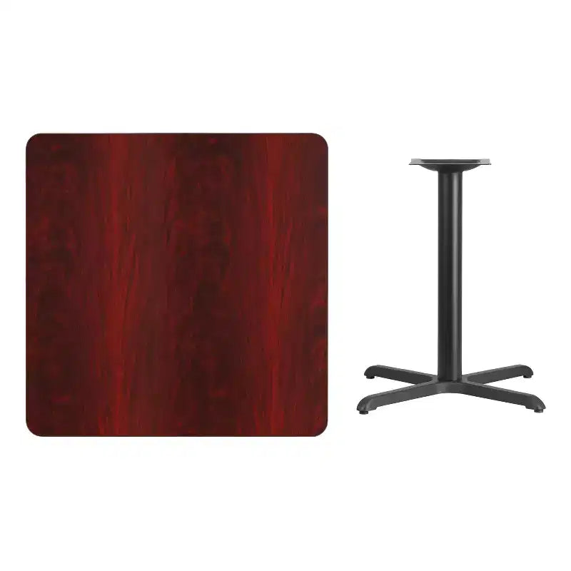 Table de salle à manger carrée stratifiée pour 4 personnes, coloris noir / acajou / naturel / noyer — Piétement en X