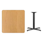 Table de salle à manger carrée stratifiée pour 4 personnes, coloris noir / acajou / naturel / noyer — Piétement en X