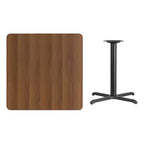 Table de salle à manger carrée stratifiée pour 4 personnes, coloris noir / acajou / naturel / noyer — Piétement en X