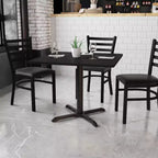Table de salle à manger carrée stratifiée pour 4 personnes, coloris noir / acajou / naturel / noyer — Piétement en X